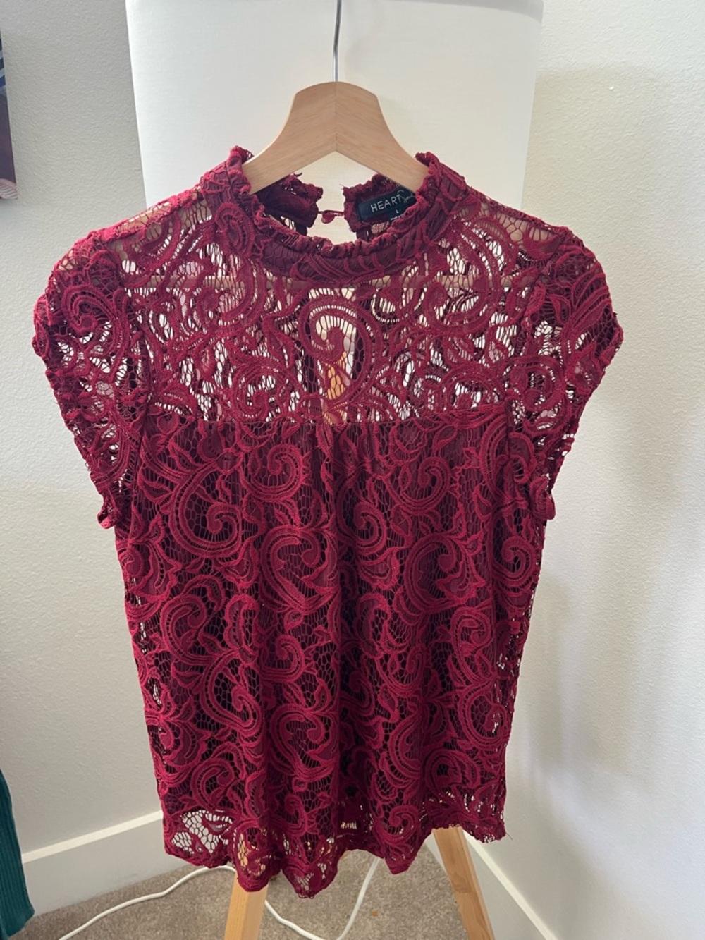 HeartSoul Burgundy Lace Cap Sleeve Top